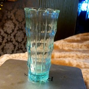 Tote # 2 Vase Tiara Indiana Glass Aquamarina Paneled Flared 5 1/2" Blue Teal